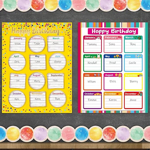 Happy Birthday Chart Posters for Classroom Bulletin Board Decorations
