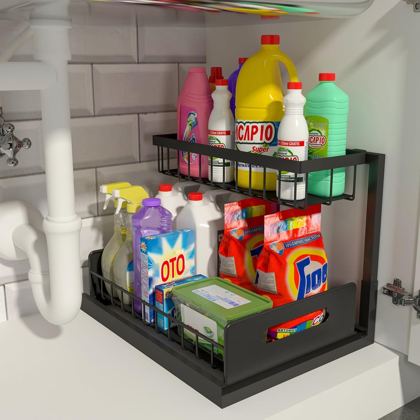 Under Sink Organizer, Pull Out Cabinet Storage 2 Tier Slide Out