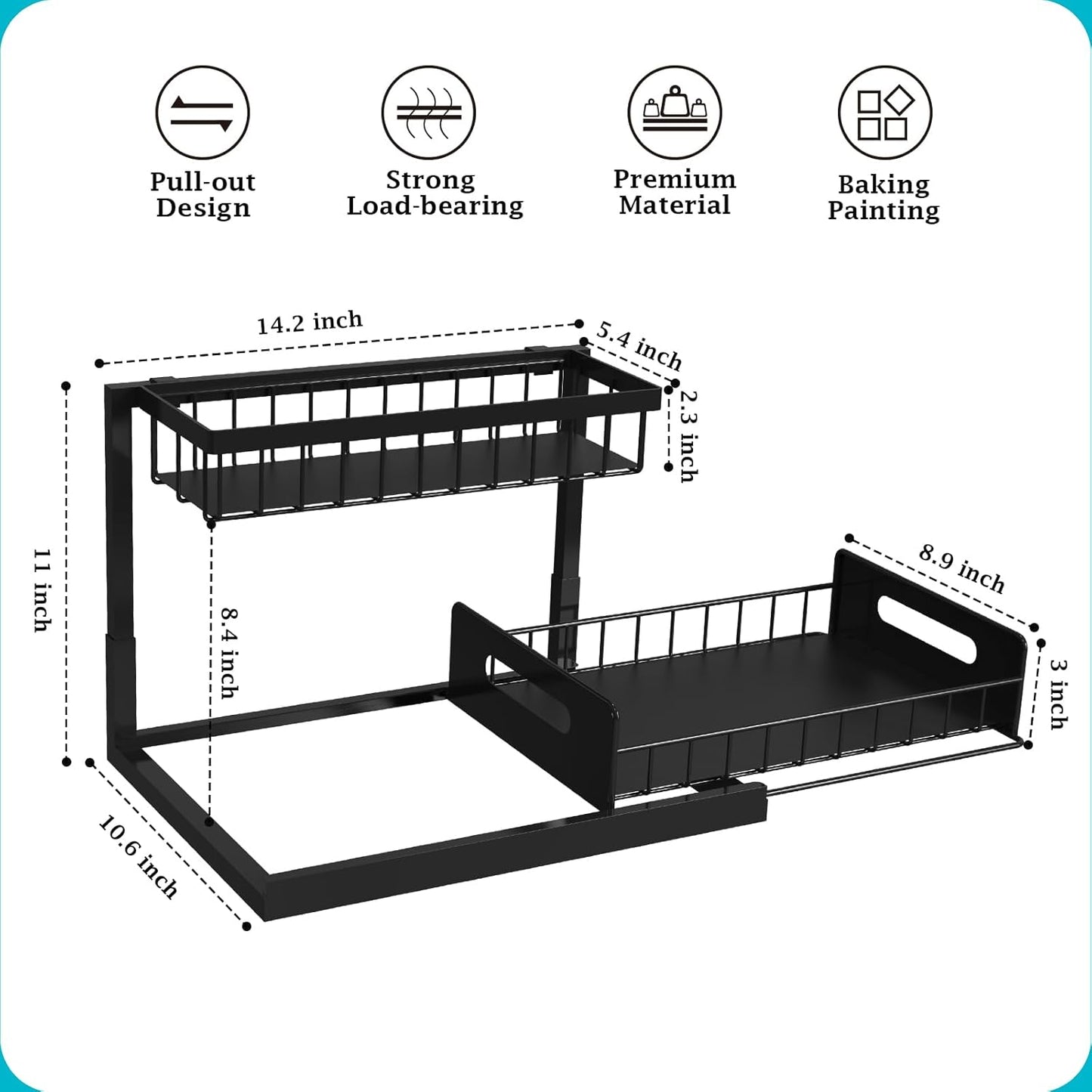 Under Sink Organizer, Pull Out Cabinet Storage 2 Tier Slide Out
