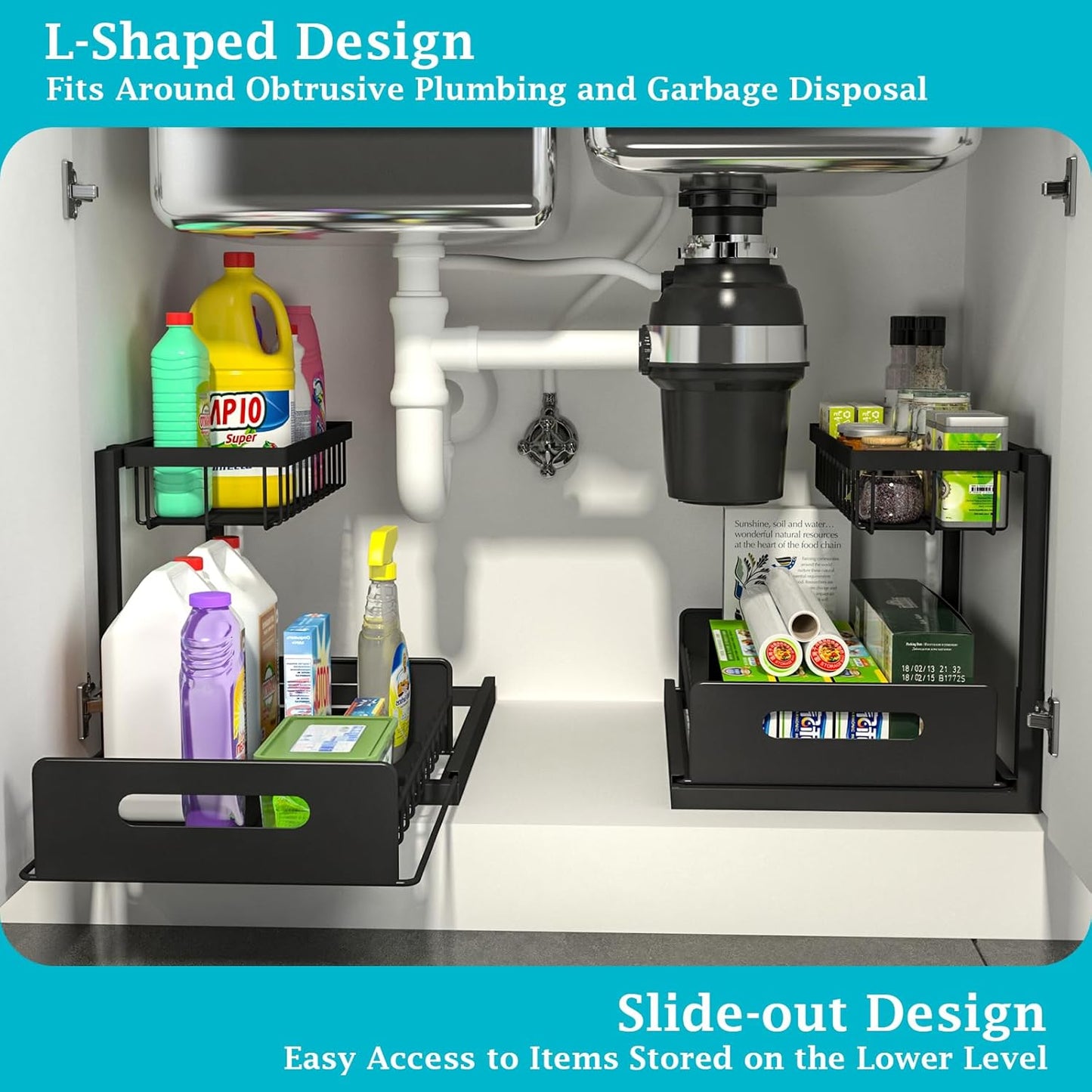 Under Sink Organizer, Pull Out Cabinet Storage 2 Tier Slide Out
