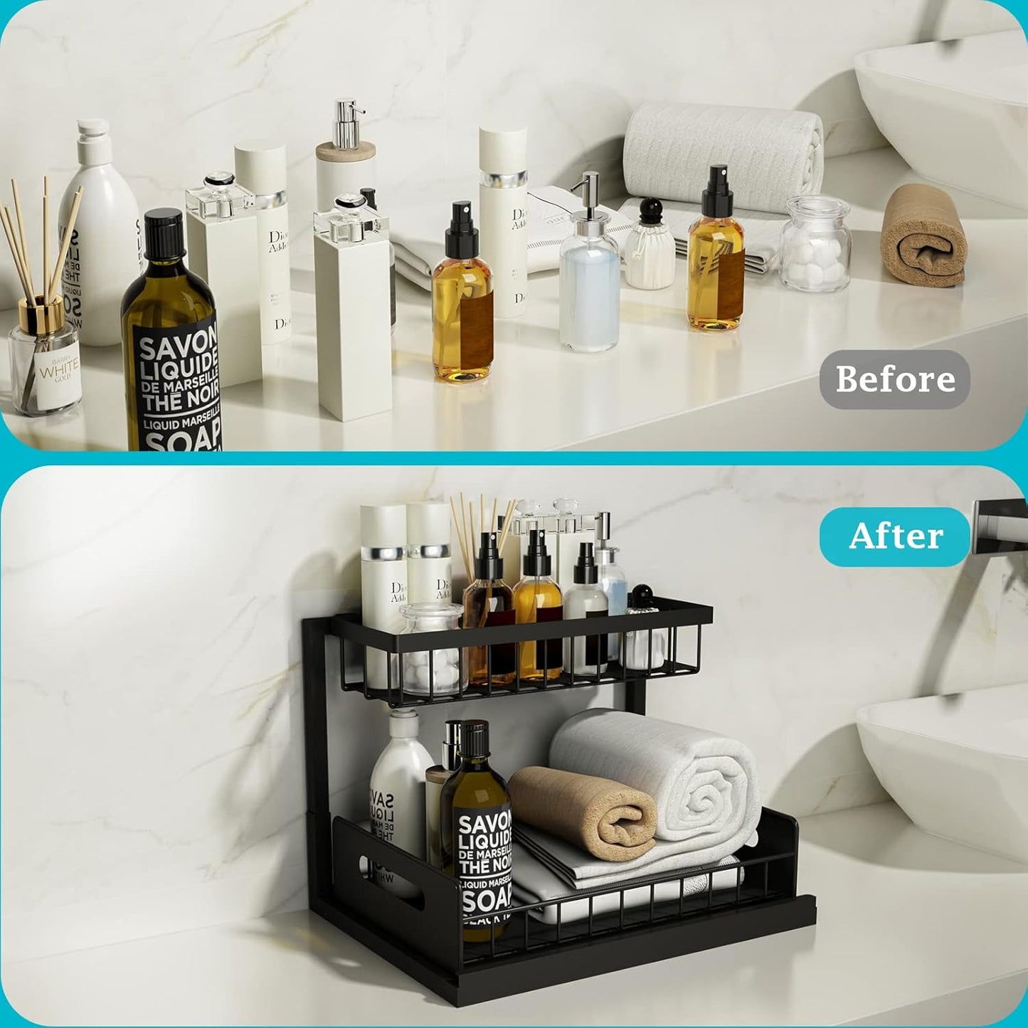 Under Sink Organizer, Pull Out Cabinet Storage 2 Tier Slide Out