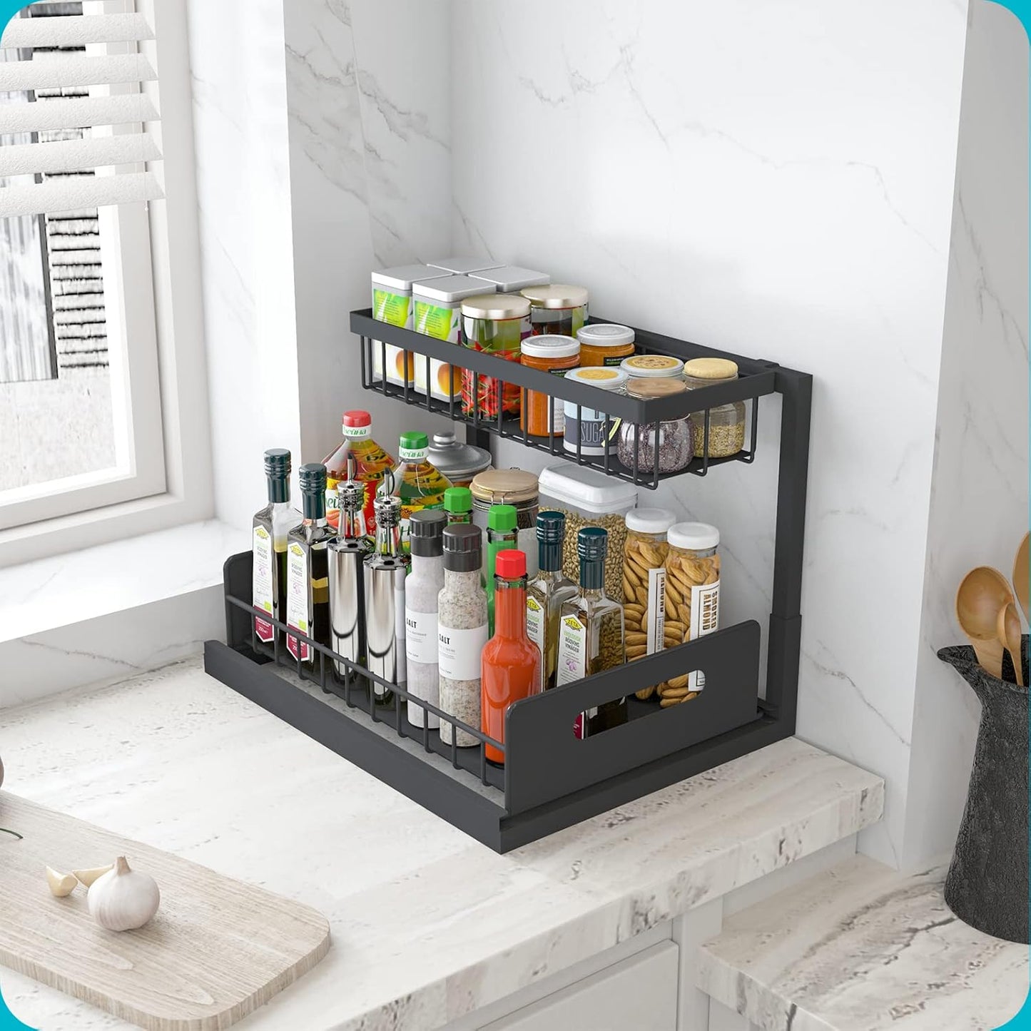 Under Sink Organizer, Pull Out Cabinet Storage 2 Tier Slide Out