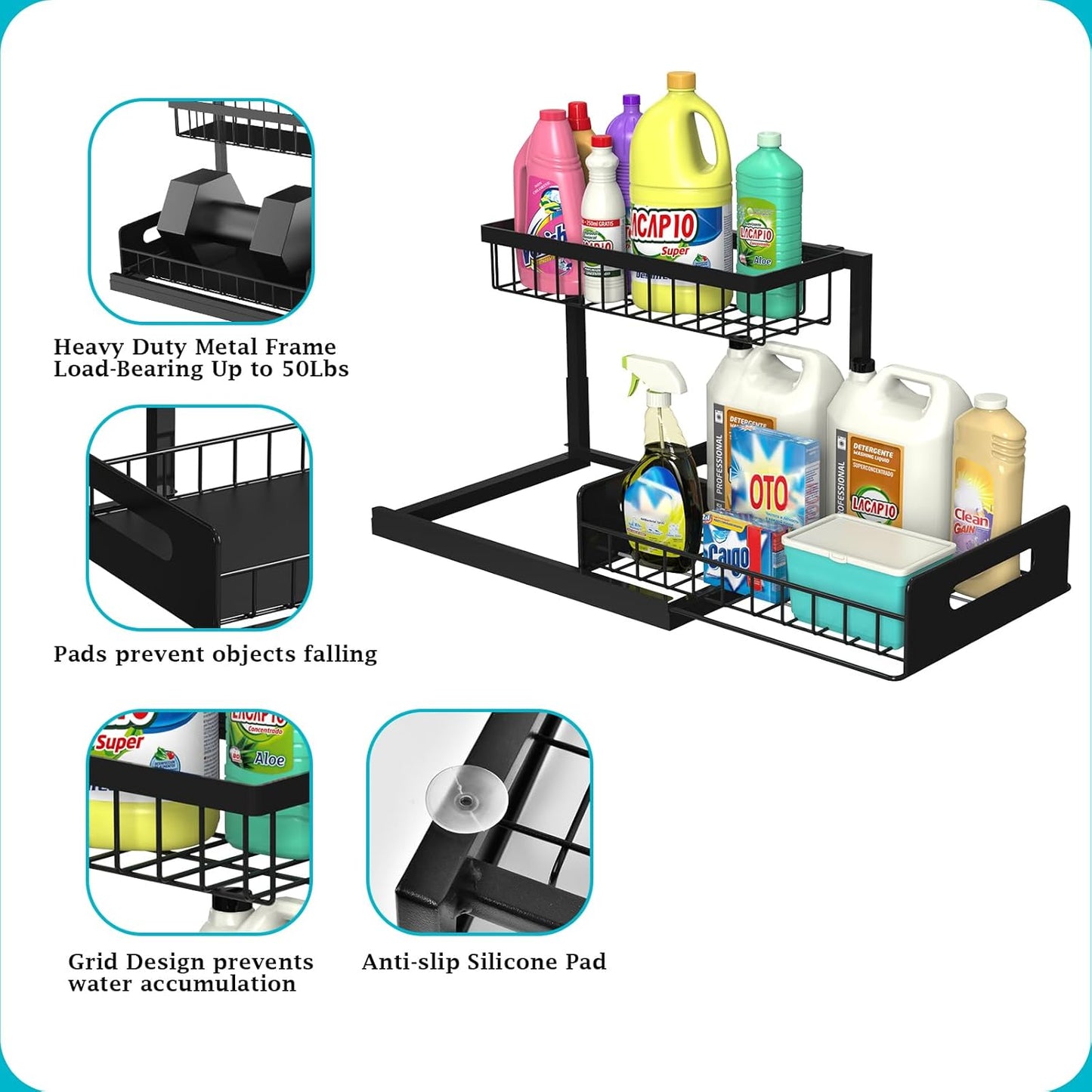 Under Sink Organizer, Pull Out Cabinet Storage 2 Tier Slide Out