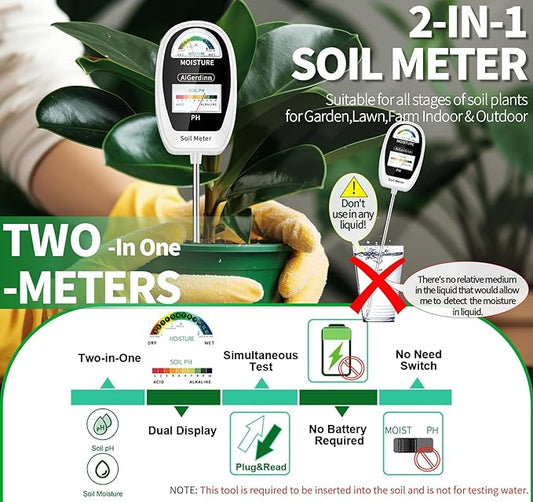 2-in-1 Soil Test Kit, Dual Meter, Dual Screen