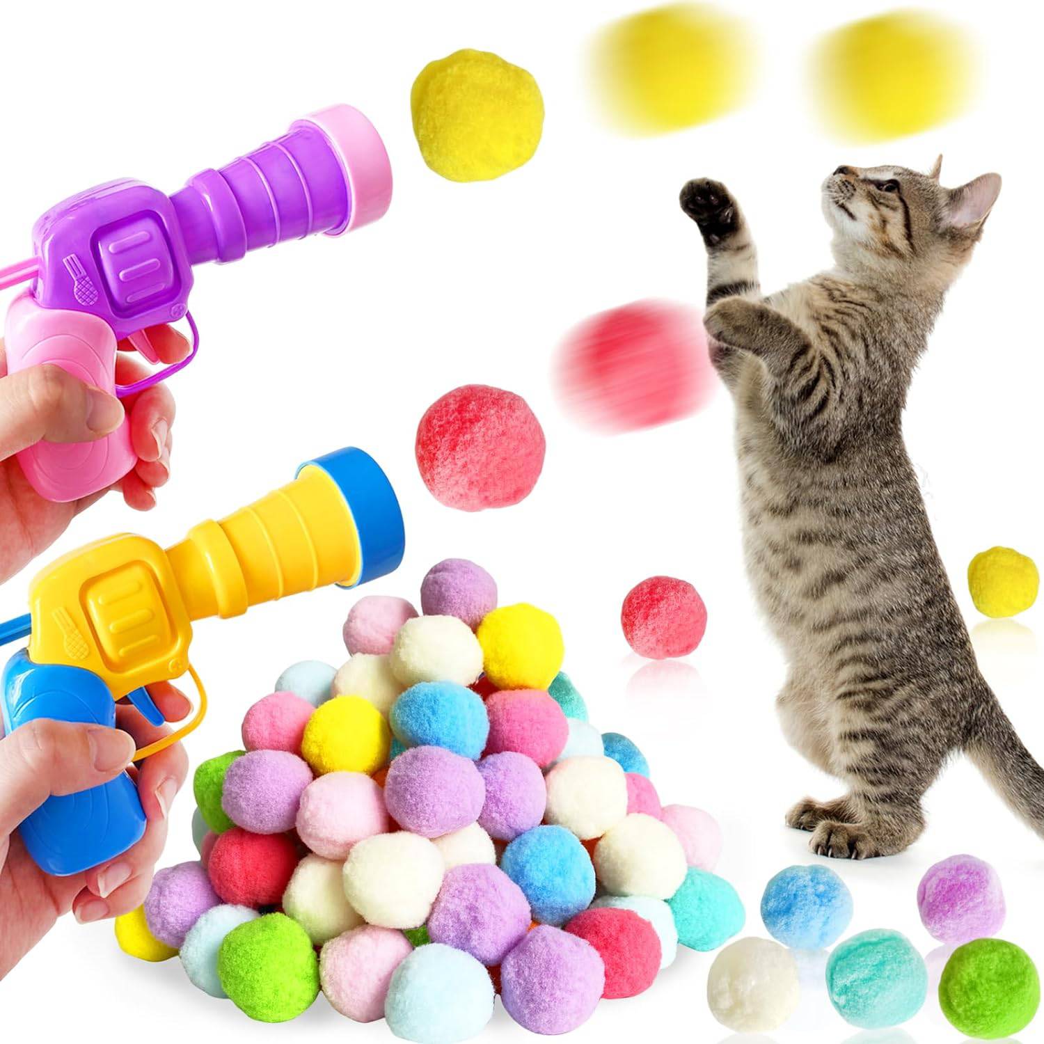 Cat Toy Launchers & 100 Cat Pom Pom Balls - Online Swap Meet