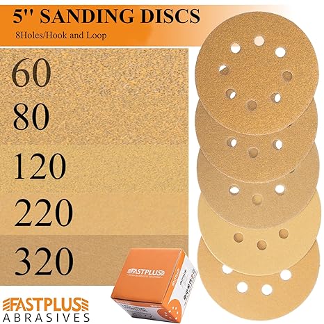 Fastplus 220 Grit Sanding Discs, 5" 8 holes (100pcs)