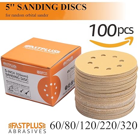 Fastplus 220 Grit Sanding Discs, 5" 8 holes (100pcs)