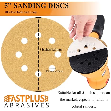 Fastplus 220 Grit Sanding Discs, 5" 8 holes (100pcs)