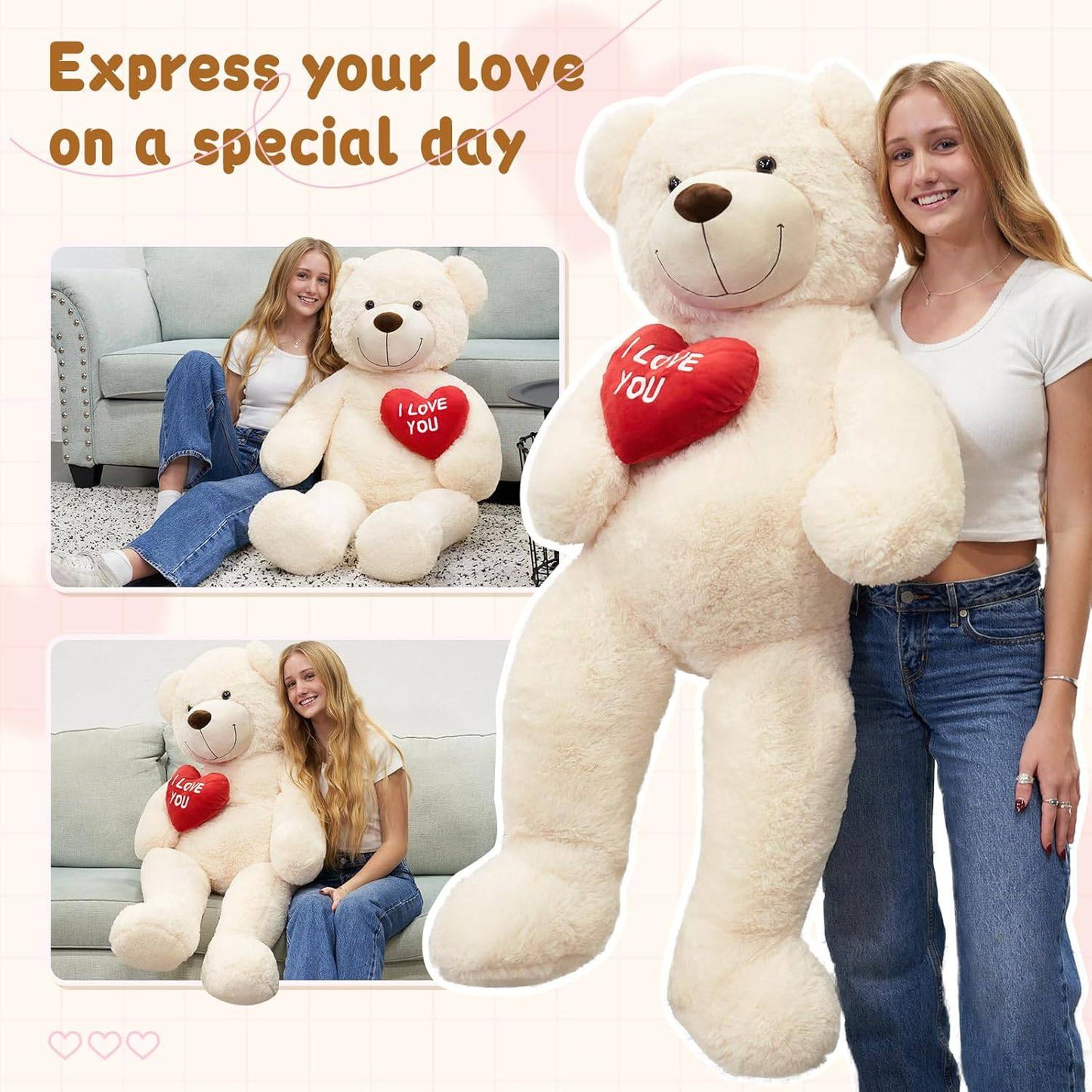 Giant Teddy Bear 52"- I Love You Red Heart - Online Swap Meet